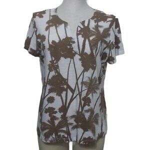 Chicos Palm Tree Print Short Sleeve Tee Shirt Graphic Print
